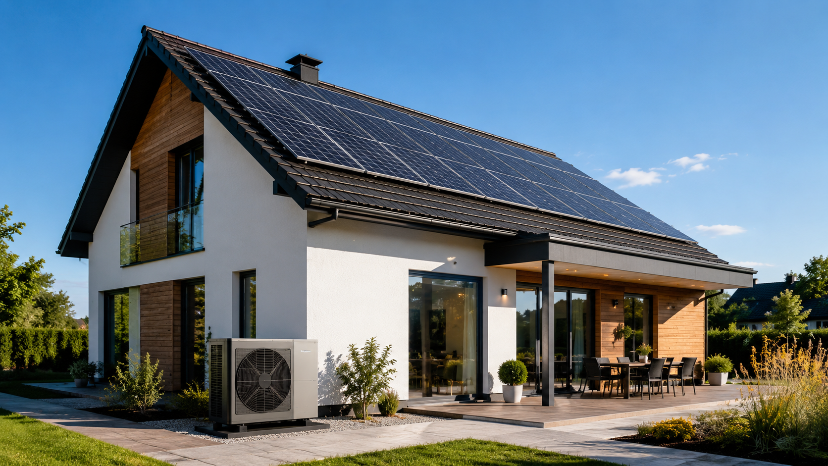 Instalación de aerotermia con placas solares fotovoltaicas en vivienda unifamiliar 2026.