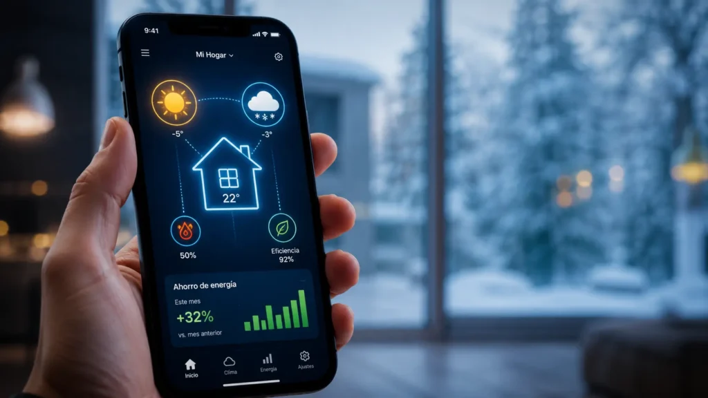 App de termostato inteligente utilizando previsión meteorológica para optimizar el consumo de la aerotermia.