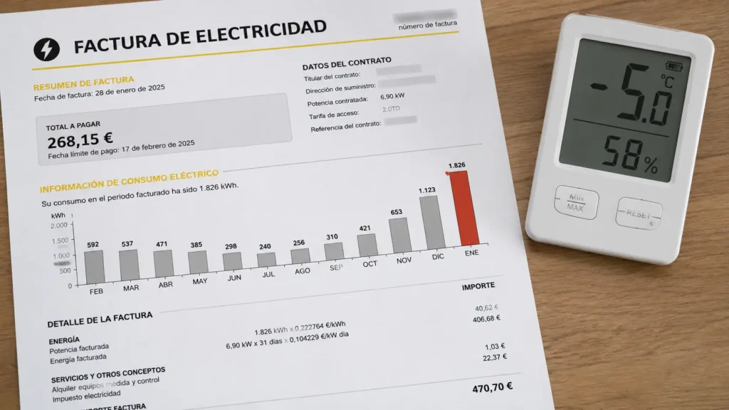Factura de la luz elevada en invierno por el uso de la resistencia eléctrica de apoyo en la aerotermia