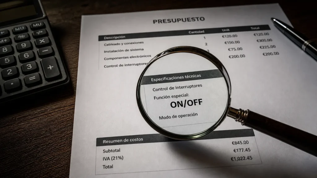 Lupa descubriendo la tecnología obsoleta OnOff en un presupuesto barato de aerotermia.