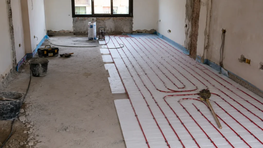 Obra mayor necesaria para instalar el sistema de suelo radiante levantando todo el pavimento de la vivienda.