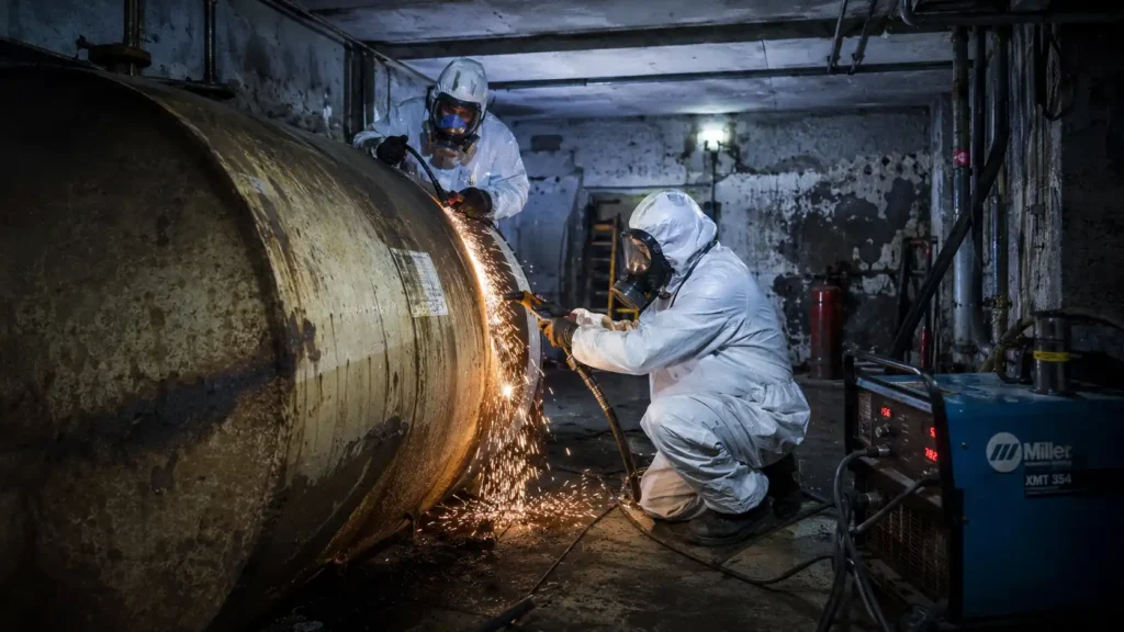 Retirada certificada y descontaminación de un depósito de gasoil antiguo por técnicos especializados