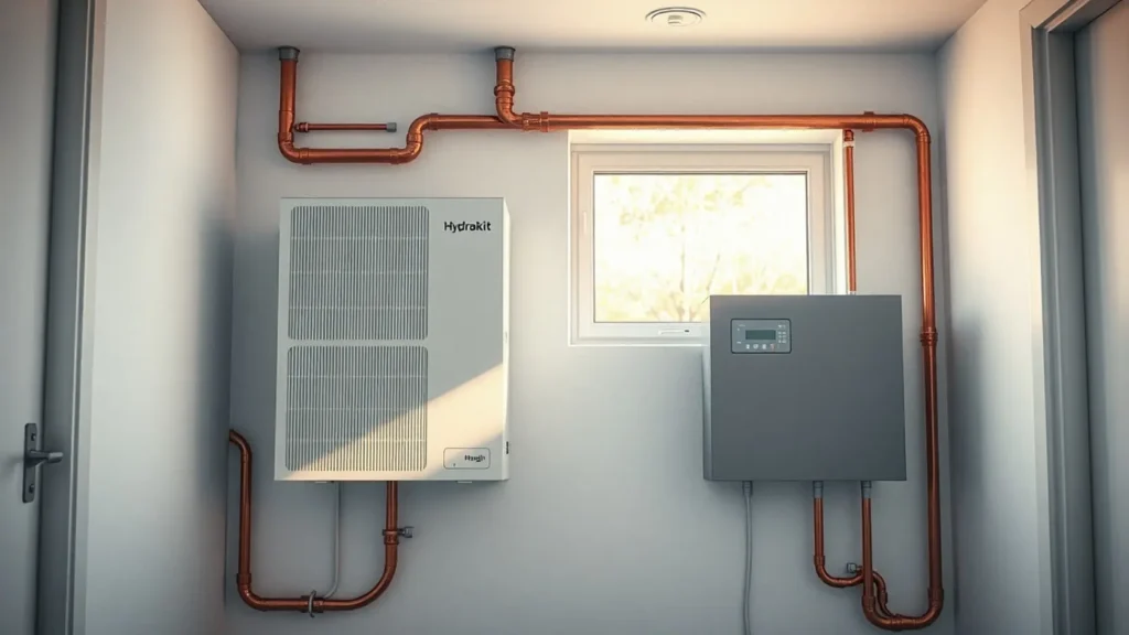 Instalación integrada de unidad interior de aerotermia e inversor fotovoltaico en cuarto técnico de vivienda unifamiliar