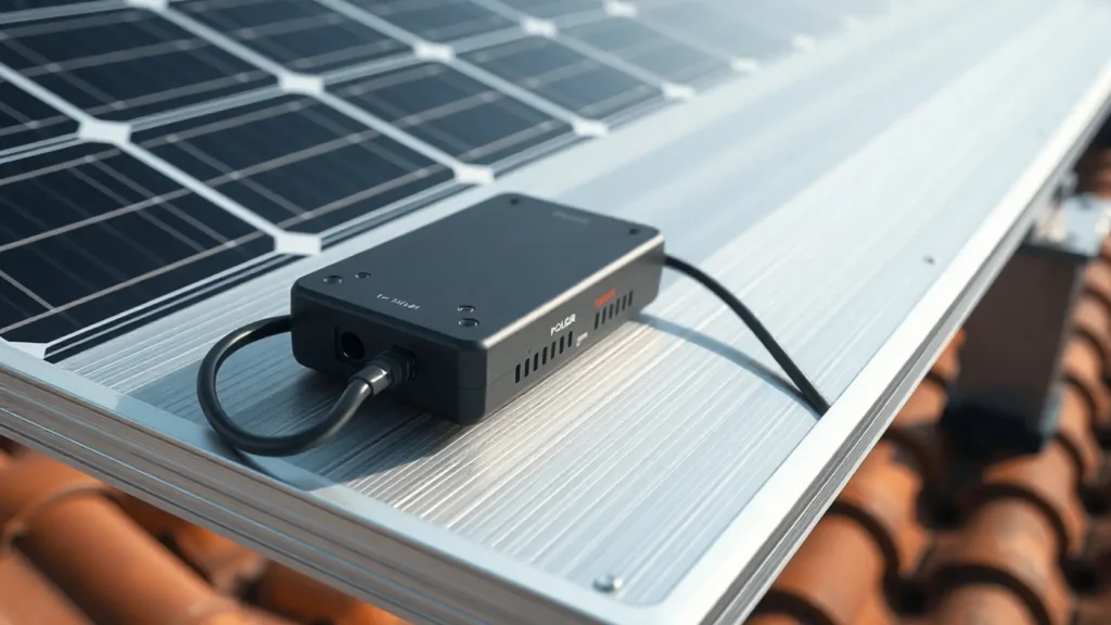 Detalle técnico de microinversor instalado en el reverso de un panel solar fotovoltaico, mostrando cuándo este sistema tiene sentido en instalaciones con sombras complejas